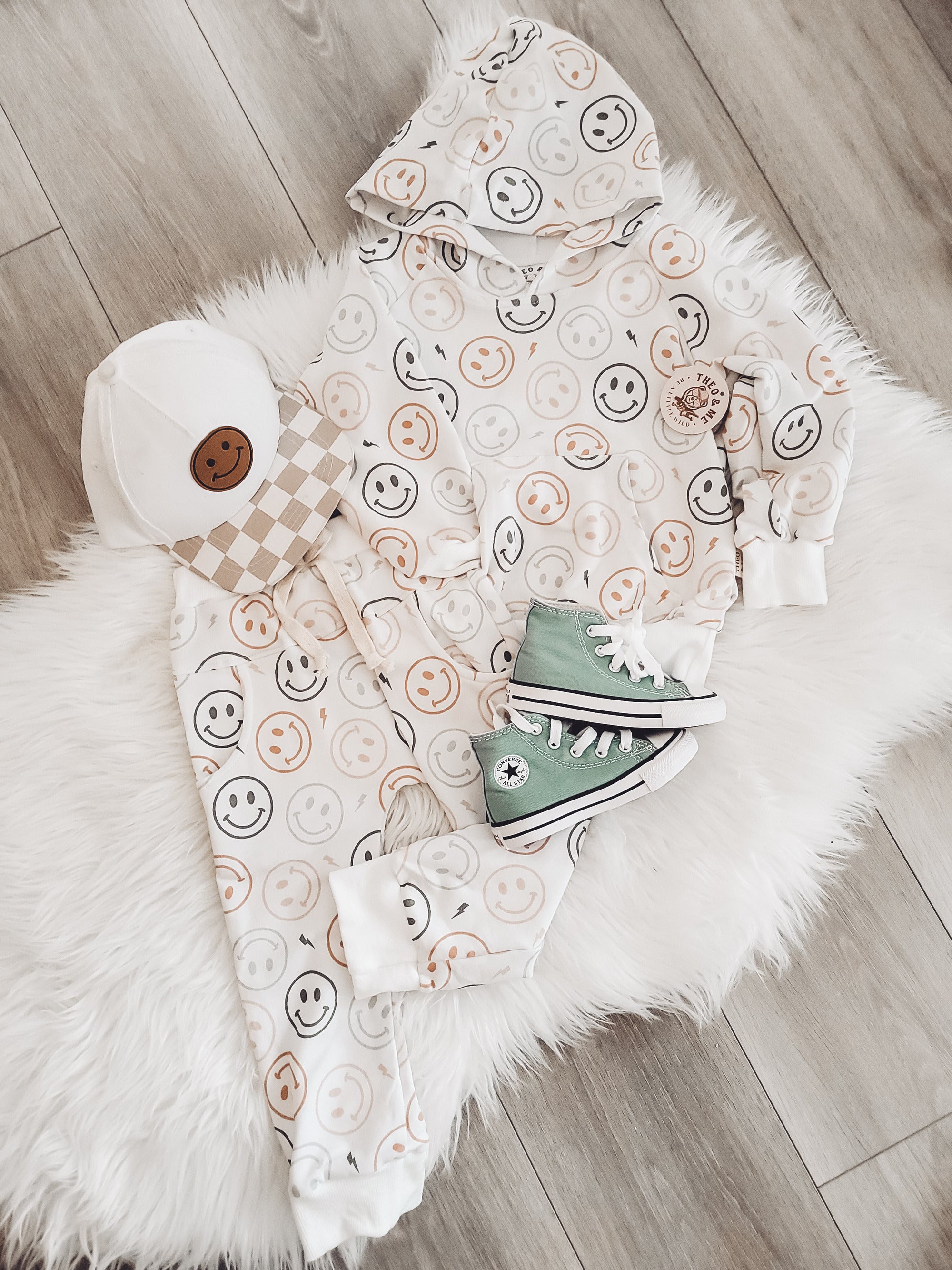 Unisex Toddler Kids 2 Piece Jogger Set - Ivory Happy Faces