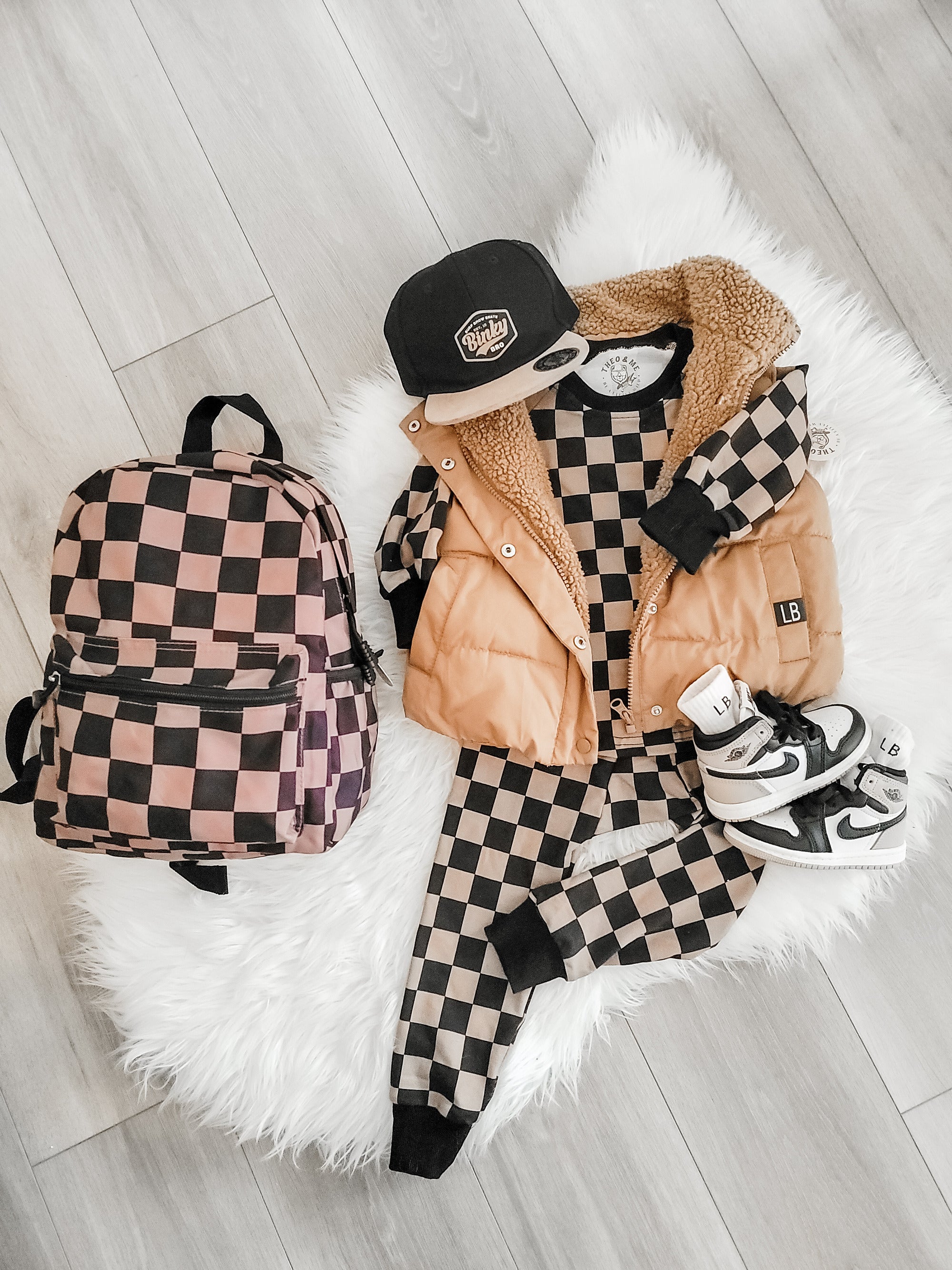 Kids Back To School Backpacks - Black & Brown Check