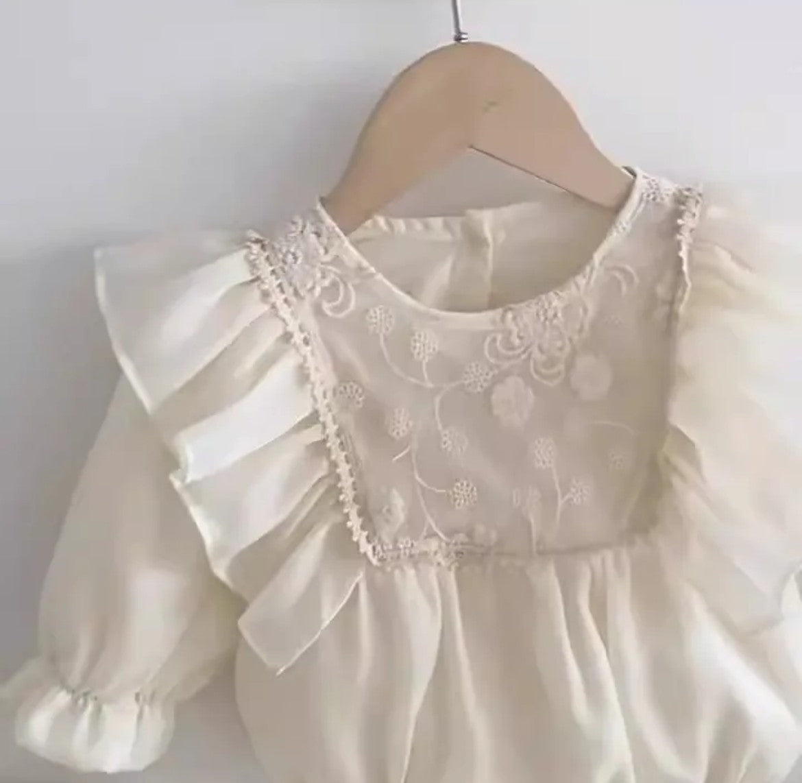 $17.50 EA - 3-6M X 2, 6-12M X 2, 12-24M x 2  - Baby Girl Romper - Ivory Lace Embroidered Bodice