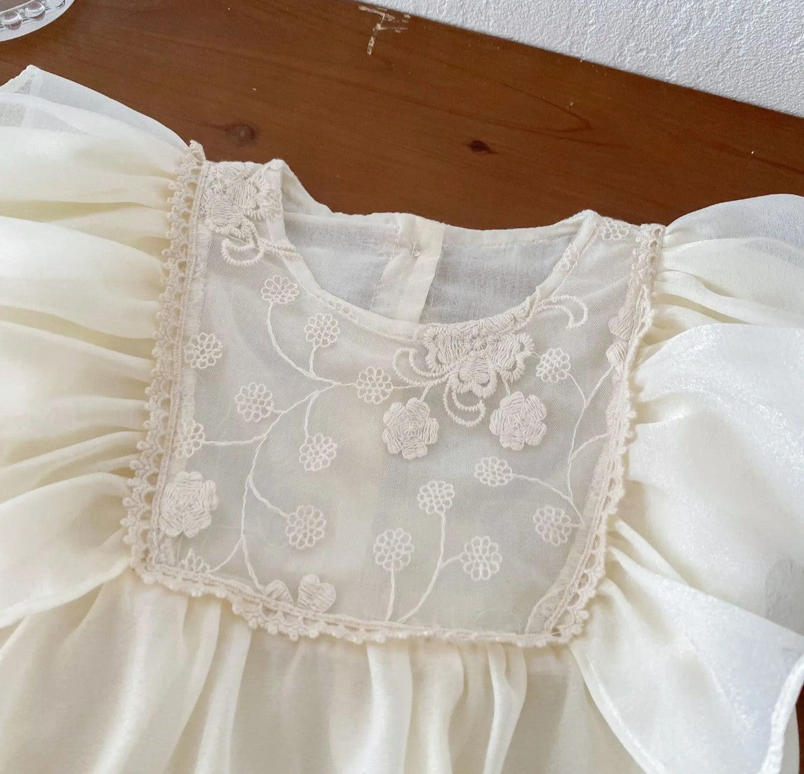 $17.50 EA - 3-6M X 2, 6-12M X 2, 12-24M x 2  - Baby Girl Romper - Ivory Lace Embroidered Bodice