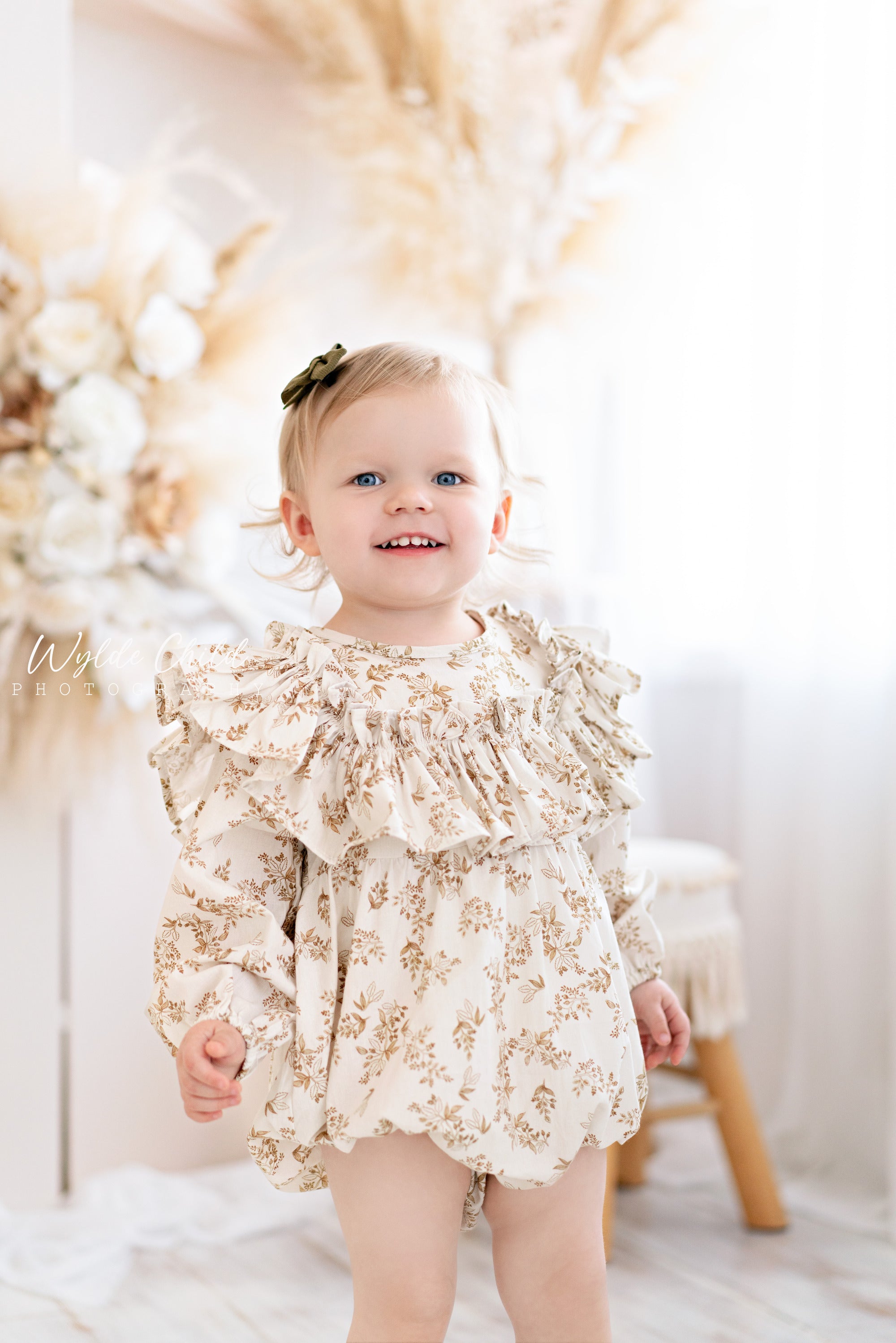 $17.50 EA - 3-6M X 2, 6-12M X 2, 12-24M X 2  -  Baby Girls Brown Floral with Ruffle Chest Romper