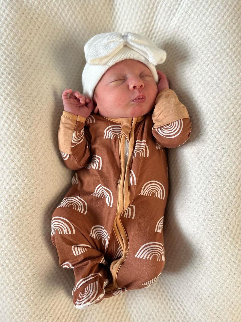 Premier Baby Neutral Printed Bamboo Zippies - Rust with White Rainbows