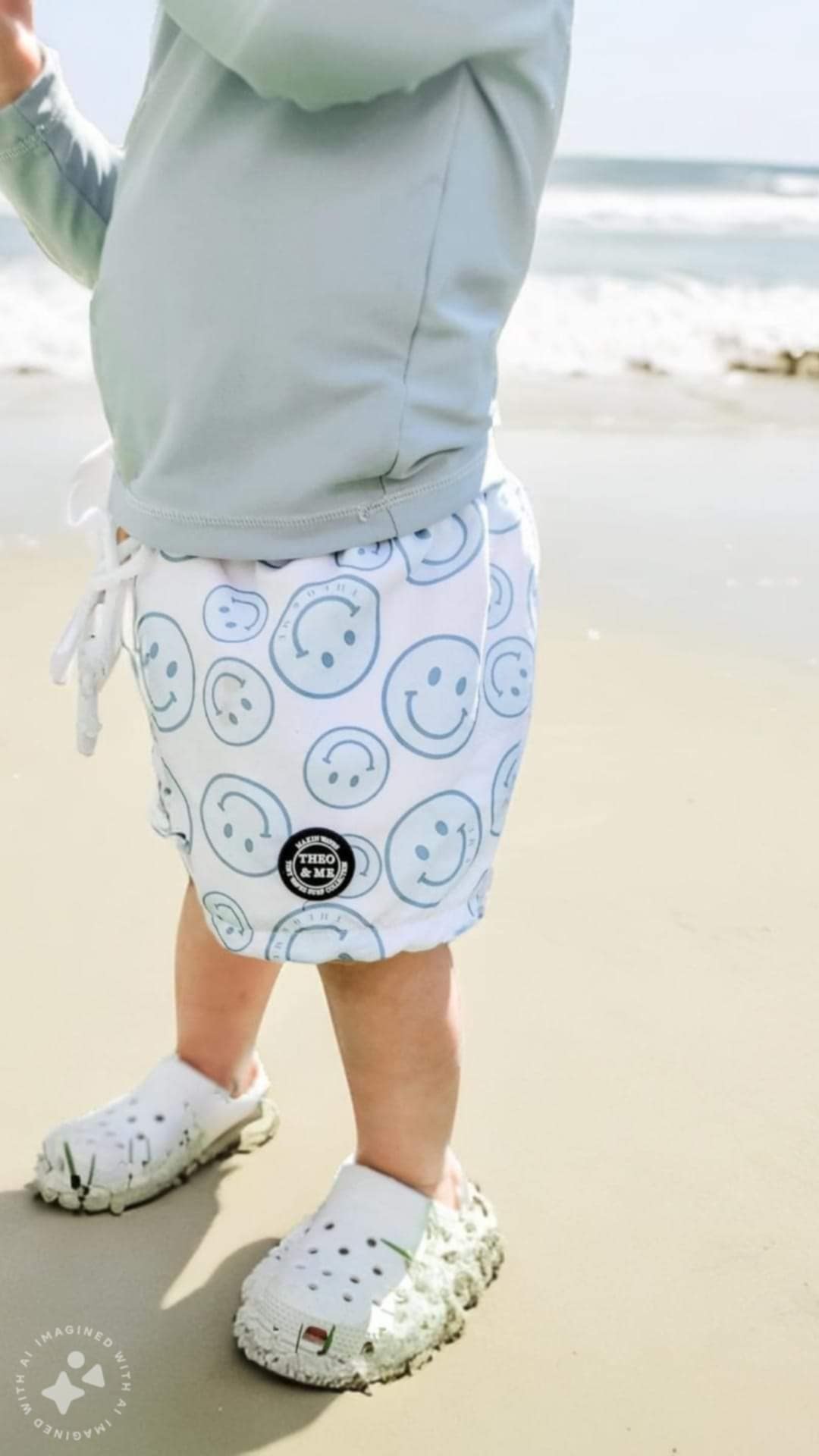 $8.00 EA-  4-5 X 1 - Boys Swim Trunks - Blue Happy Faces