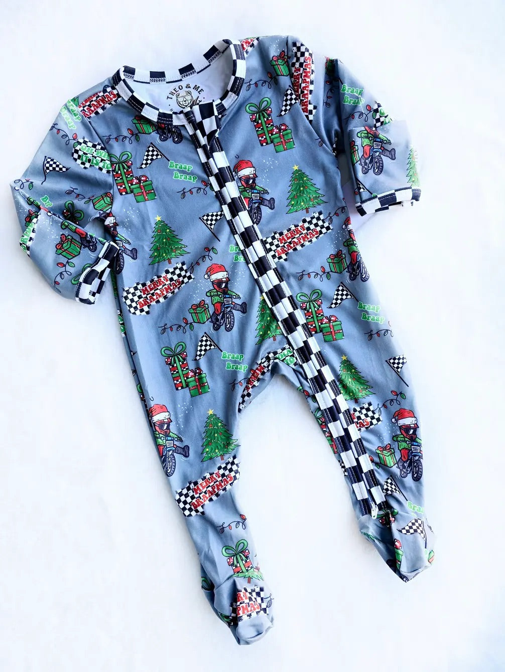 $16.00 EA- 0-3M X 1, 3-6M X 2, 6-12M X 2  - Christmas Zippies Sleepers - Motorcross Dirt Bike Holiday