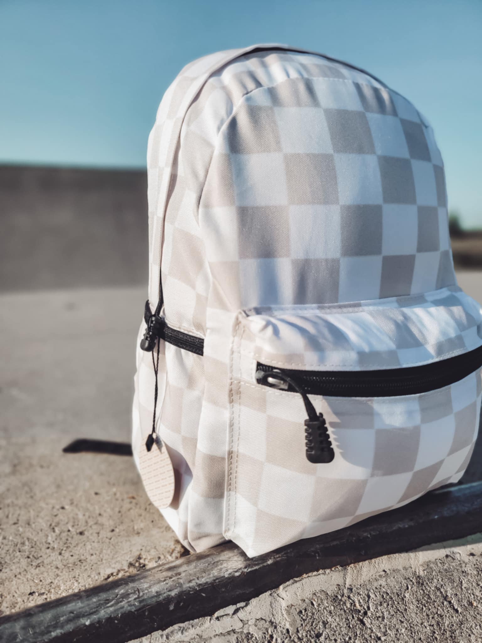 Kids Back To School Backpacks - Tan & White Check