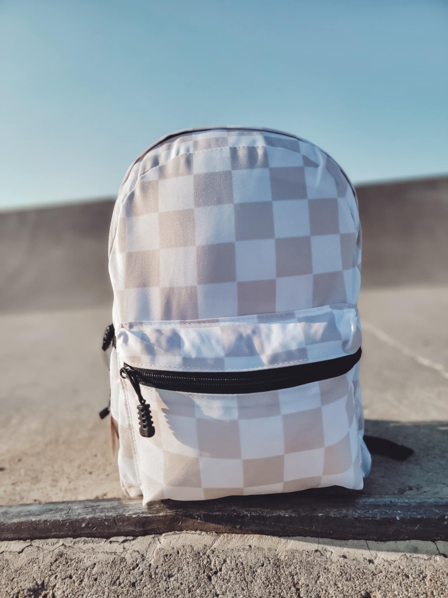 Kids Back To School Backpacks - Tan & White Check