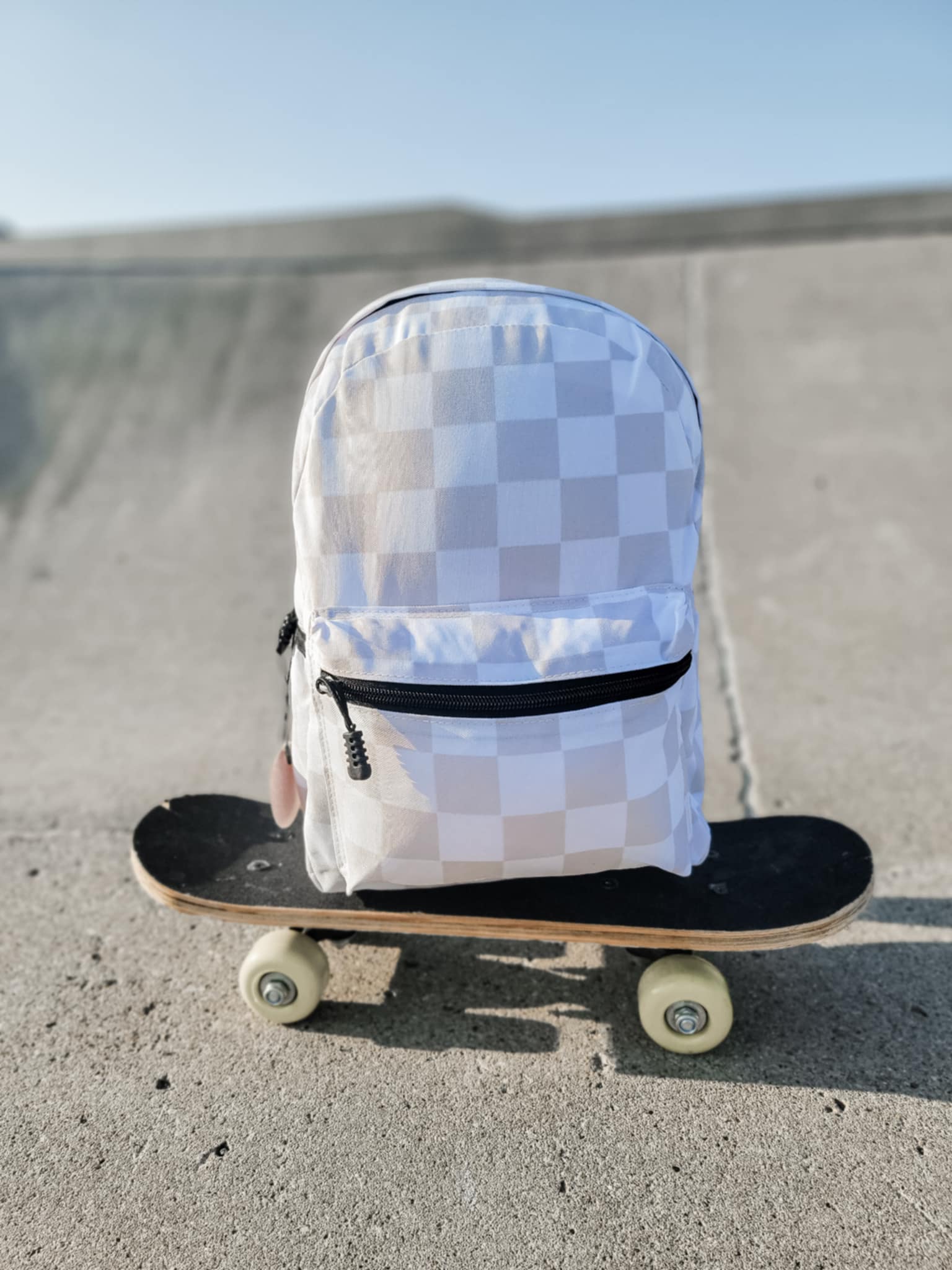 Kids Back To School Backpacks - Tan & White Check