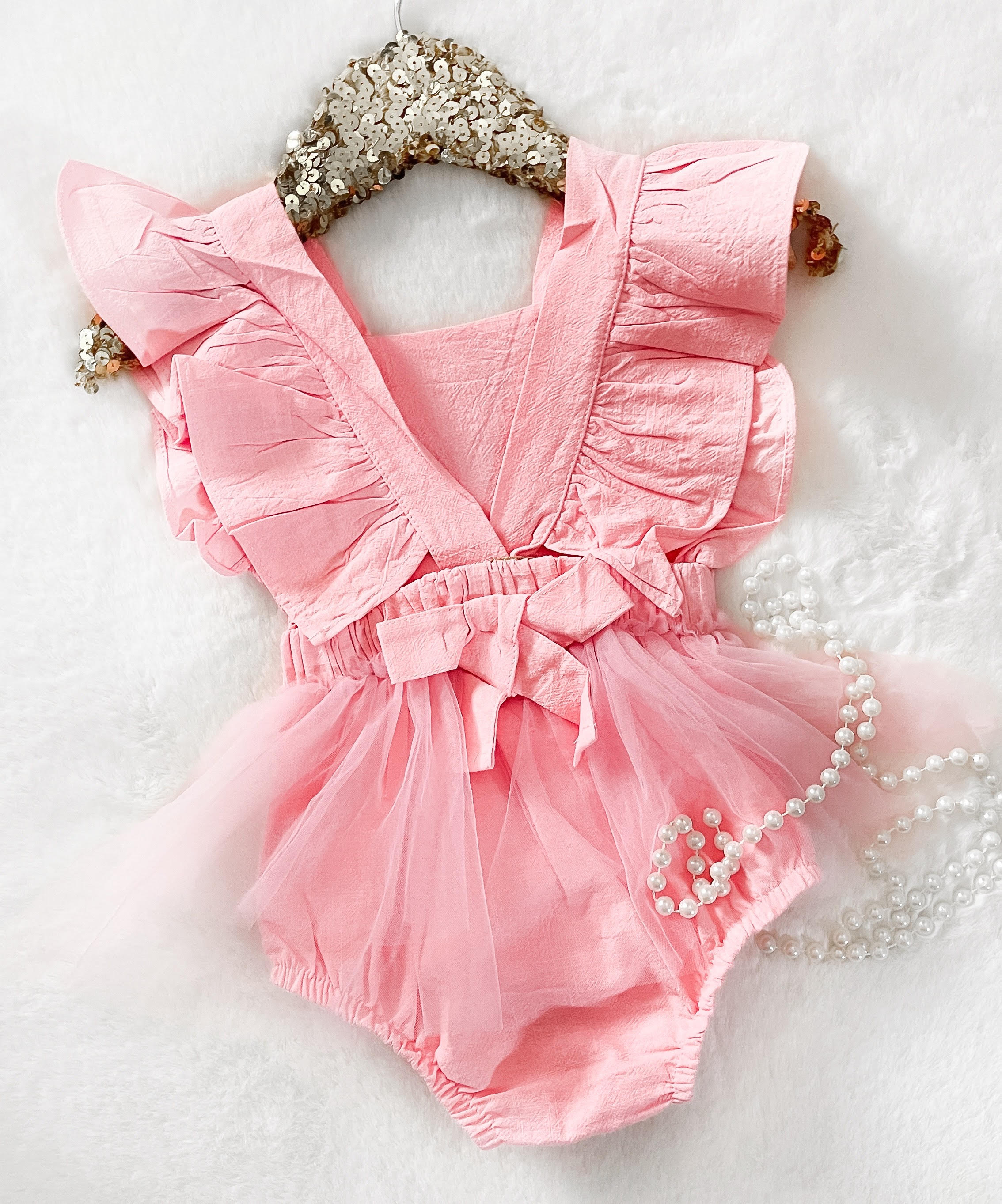 $17.50 EA - 6-12M X 2 -- Pink 1st Birthday Ruffled Sleeved Tutu Bum Skirted Romper