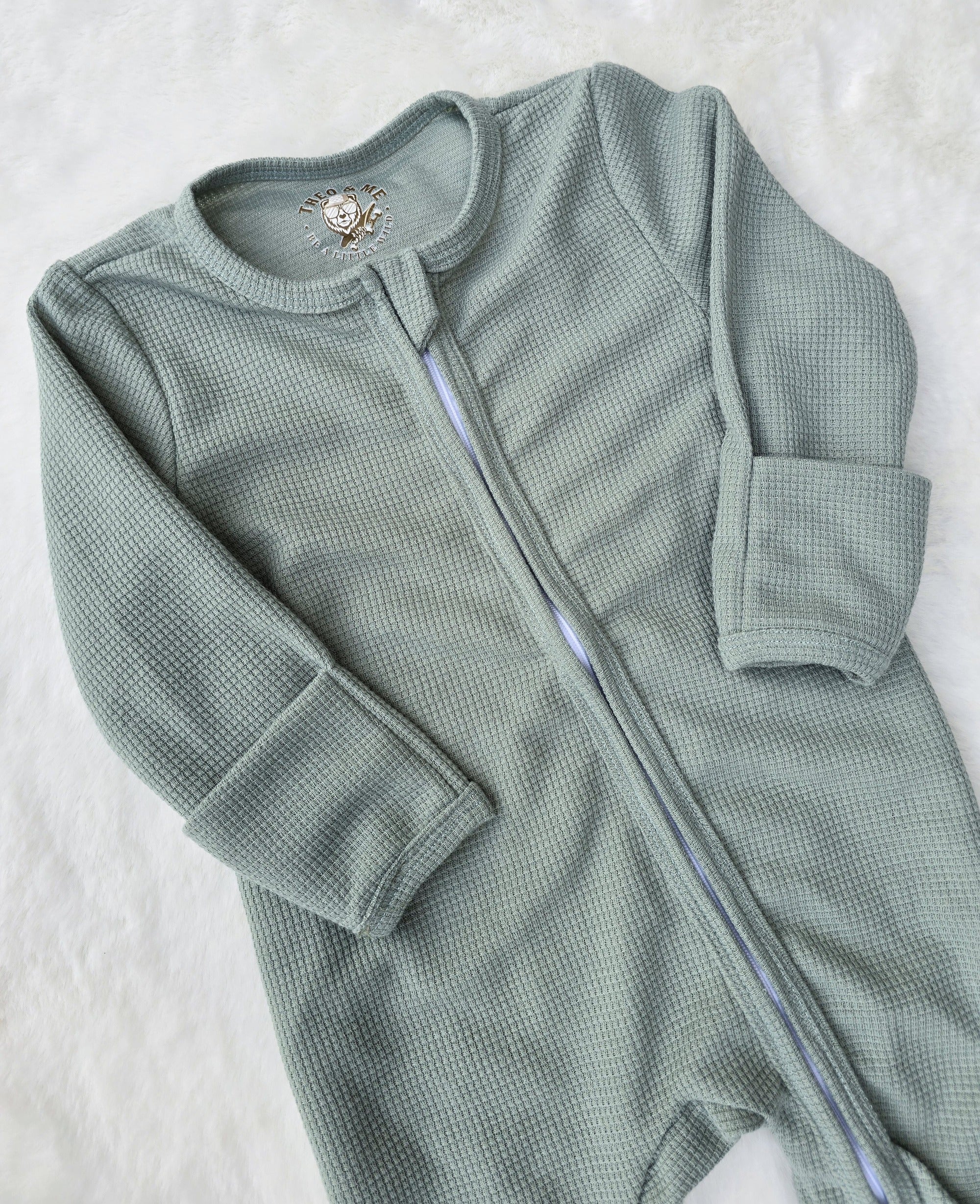 Baby Unisex Soft Sleepers - Sage Green Waffle Knit