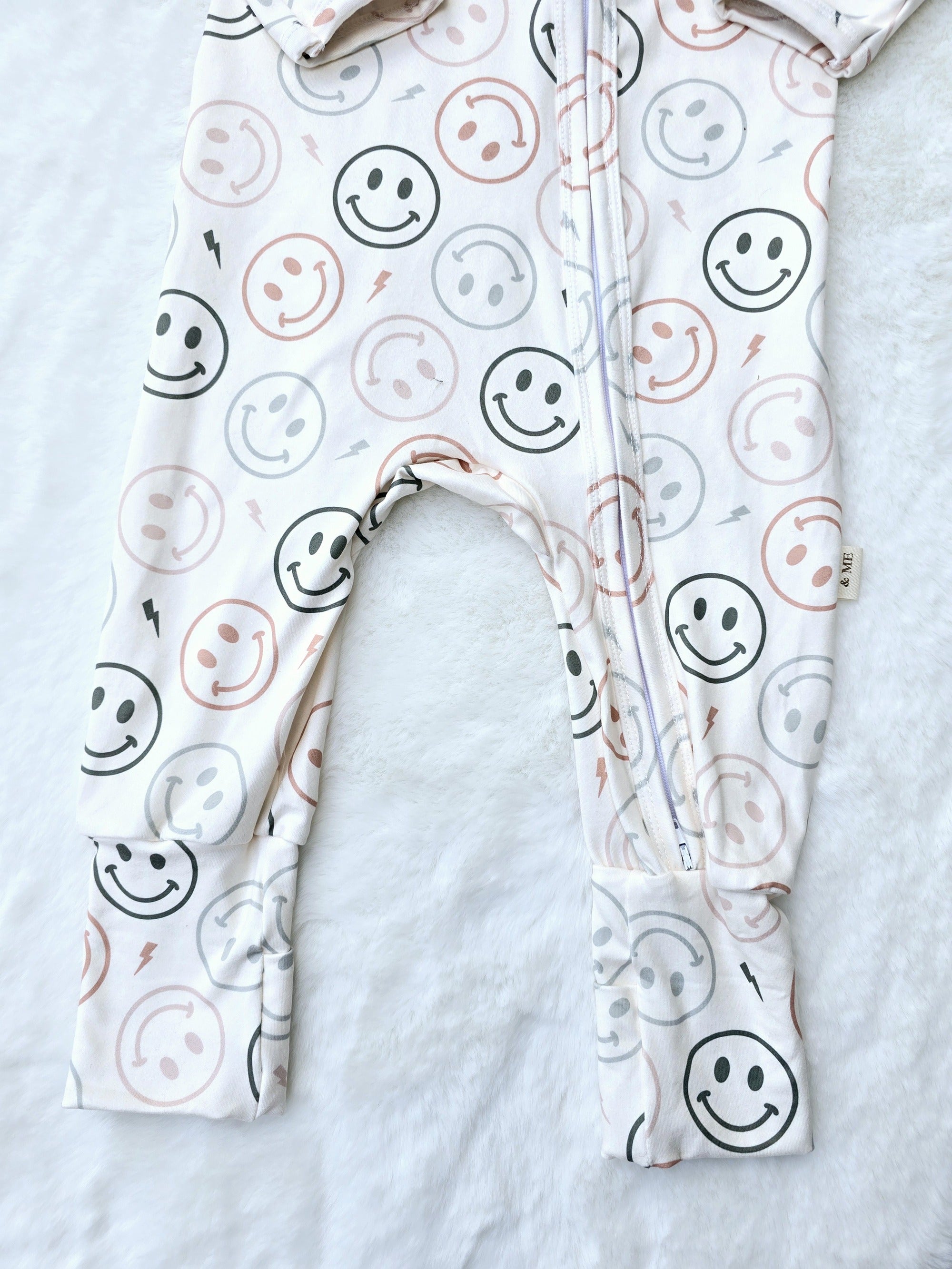 Baby Boys Soft Sleepers - Light Tan Neutral Smilies