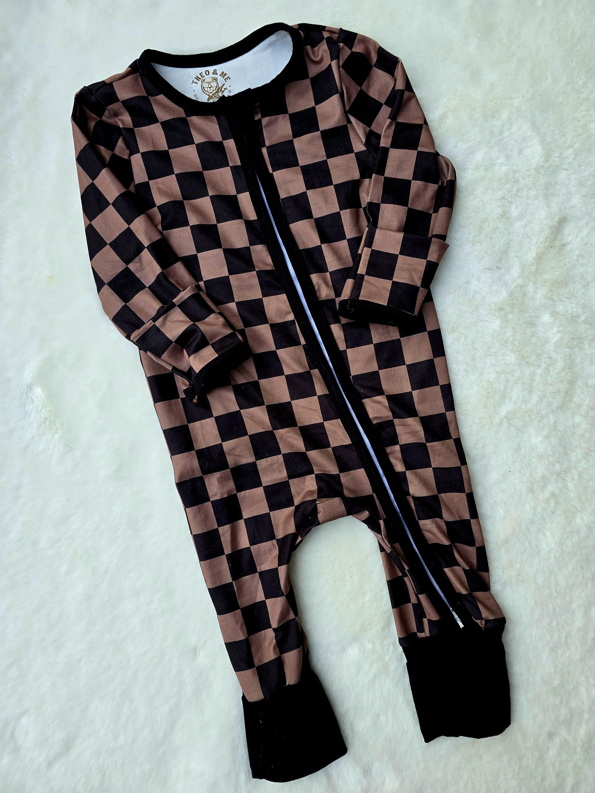 Baby Boys Soft Sleepers - Black & Tan Check