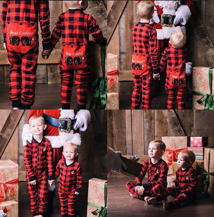 Kids Buffalo Plaid BEAR CHEEKS Flapjack Matching Christmas Pj's Family  Jammies Holiday Matching Pajamas Christmas Family PJS