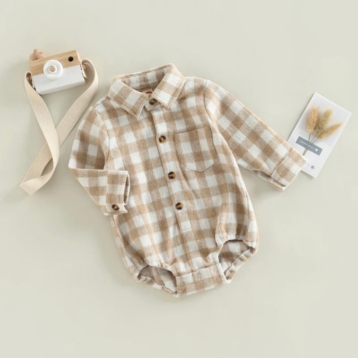 Baby Boy Solid Plaid Short-sleeve Button Up Romper