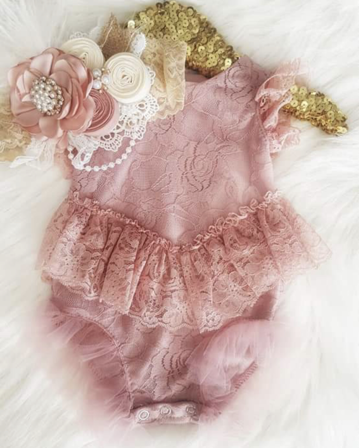 BEST SELLER - Lily Boho Vintage Lace Baby Girl Wing Sleeved Romper