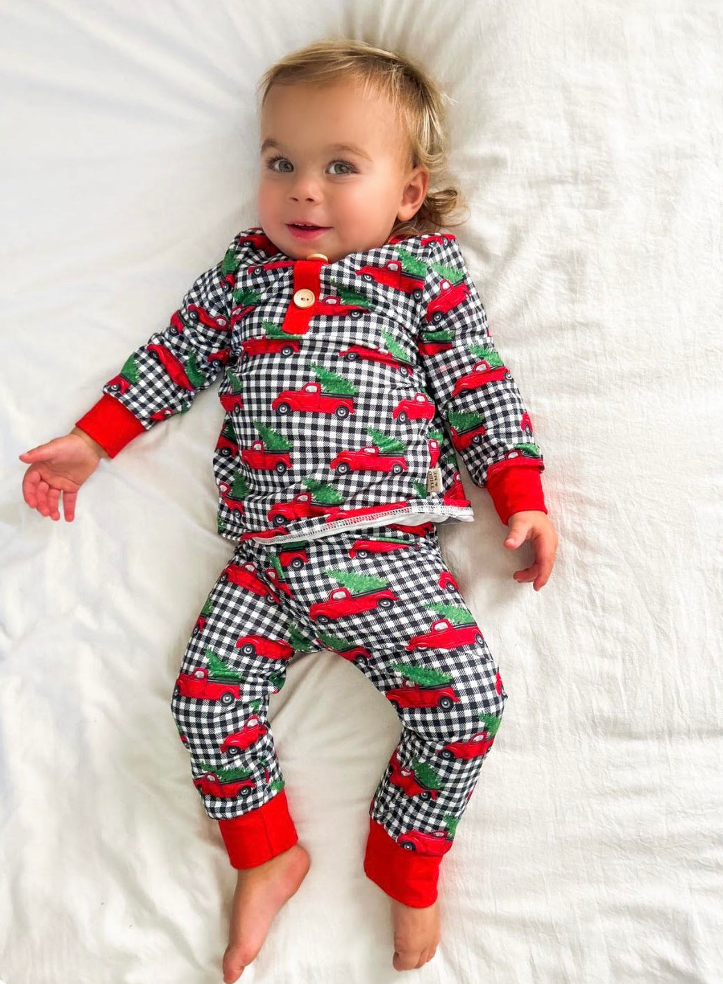 Toddler Black Buffalo Plaid with Red Truck Christmas Pajama Set